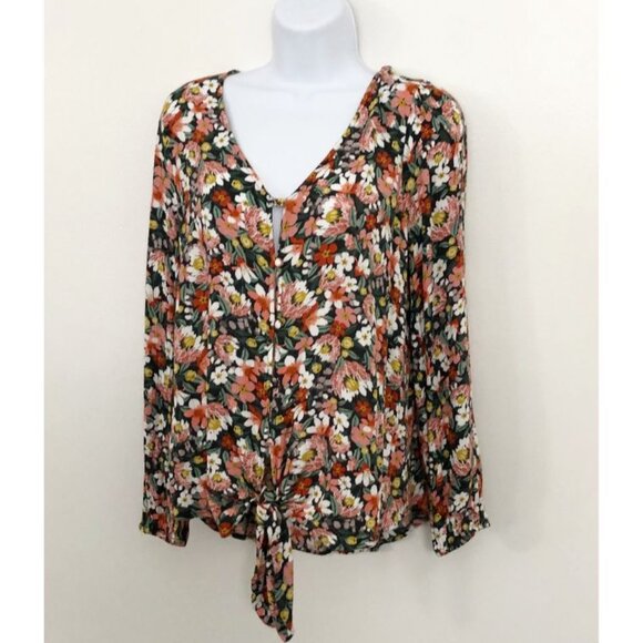 Loft Women Floral Loop Button Tie Front Boho Peasant Blouse Top Size S - Picture 4 of 9